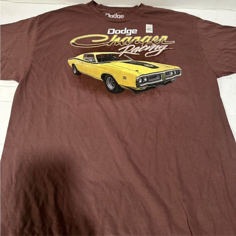 Men's Brown T-Shirt with Yellow Vintage Charger Graphic